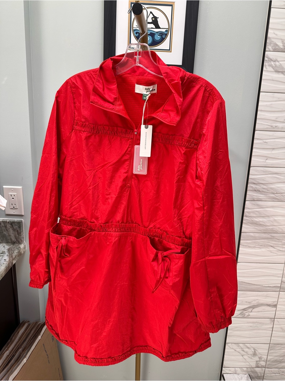 NWT Anthropologie Daily Practice Bright Red Half-Zip Anorak Windbreaker Size M - Picture 5 of 7